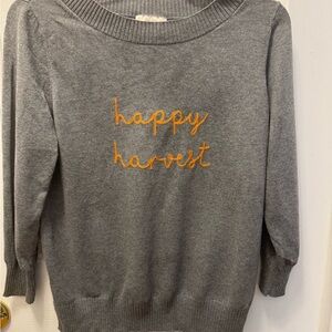 LOFT Gray Crew Neck Sweater with Orange Embroidery